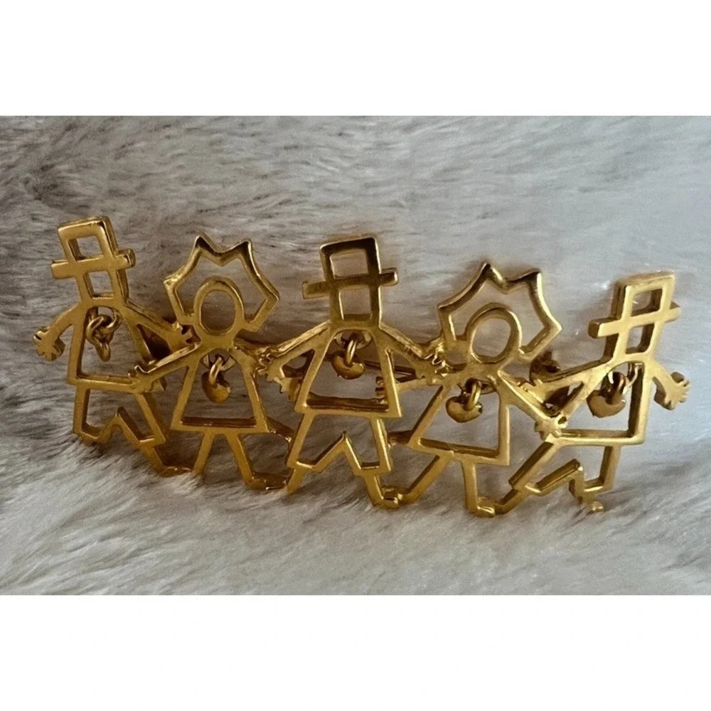 Pilgrim Brooch Gold Figural Thanksgiving Pin Dangle Heart‎ Charms 3